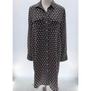Ann Taylor LOFT Brown Vintage Pattern Long Sleeve Button Down Midi Dress- M